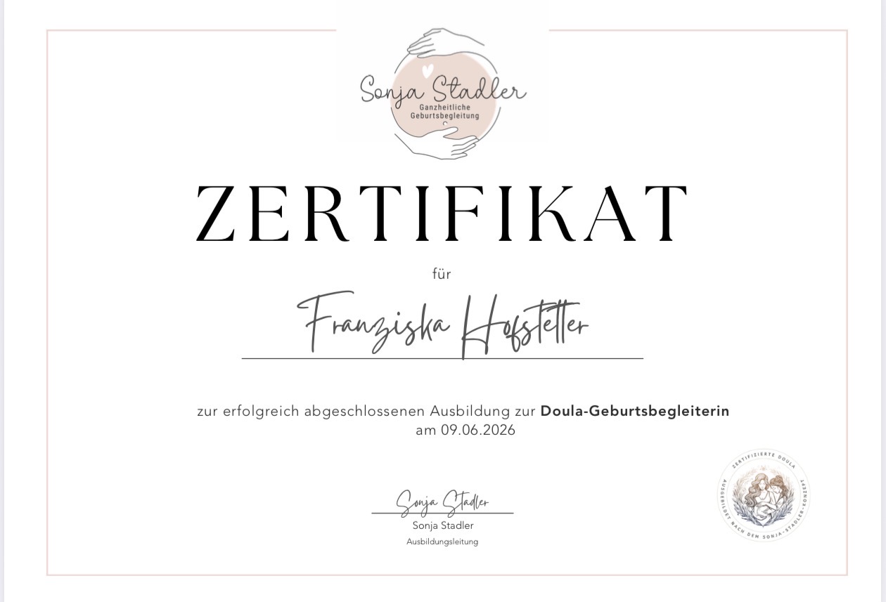 Zertifikat Doula-Geburtsbegleiterin