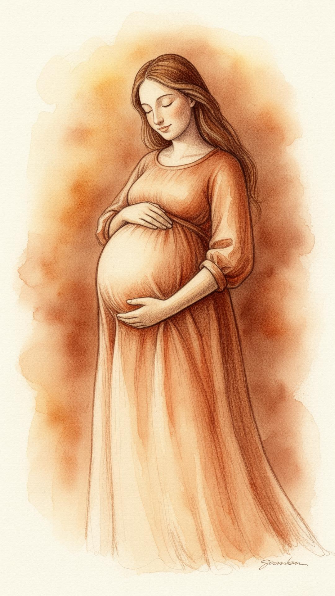 Schwangere Frau hält liebevoll ihren Bauch